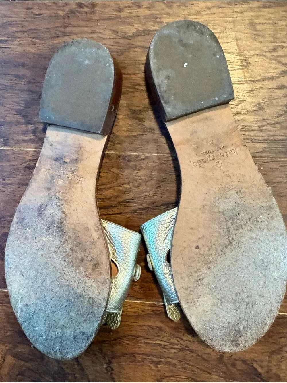kate spade Brie Metallic Gold Leather Fringe Slide Sandals with Chain Detail